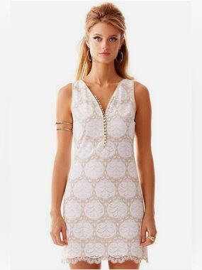 Lilly Pulitzer Nadine Resort White Lilly Pad Lace Shift Dress Sz 2